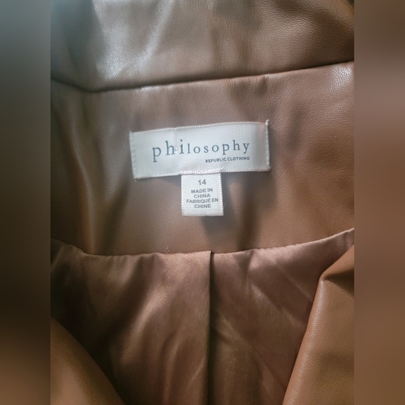 Philosophy Brown Leather Jacket Tailored Cropped Style - Picture 2 of 7